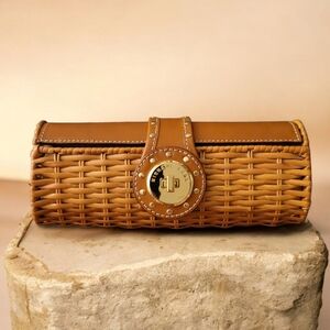 Michael Kors Rattan Wicker and Leather Trim Clutch